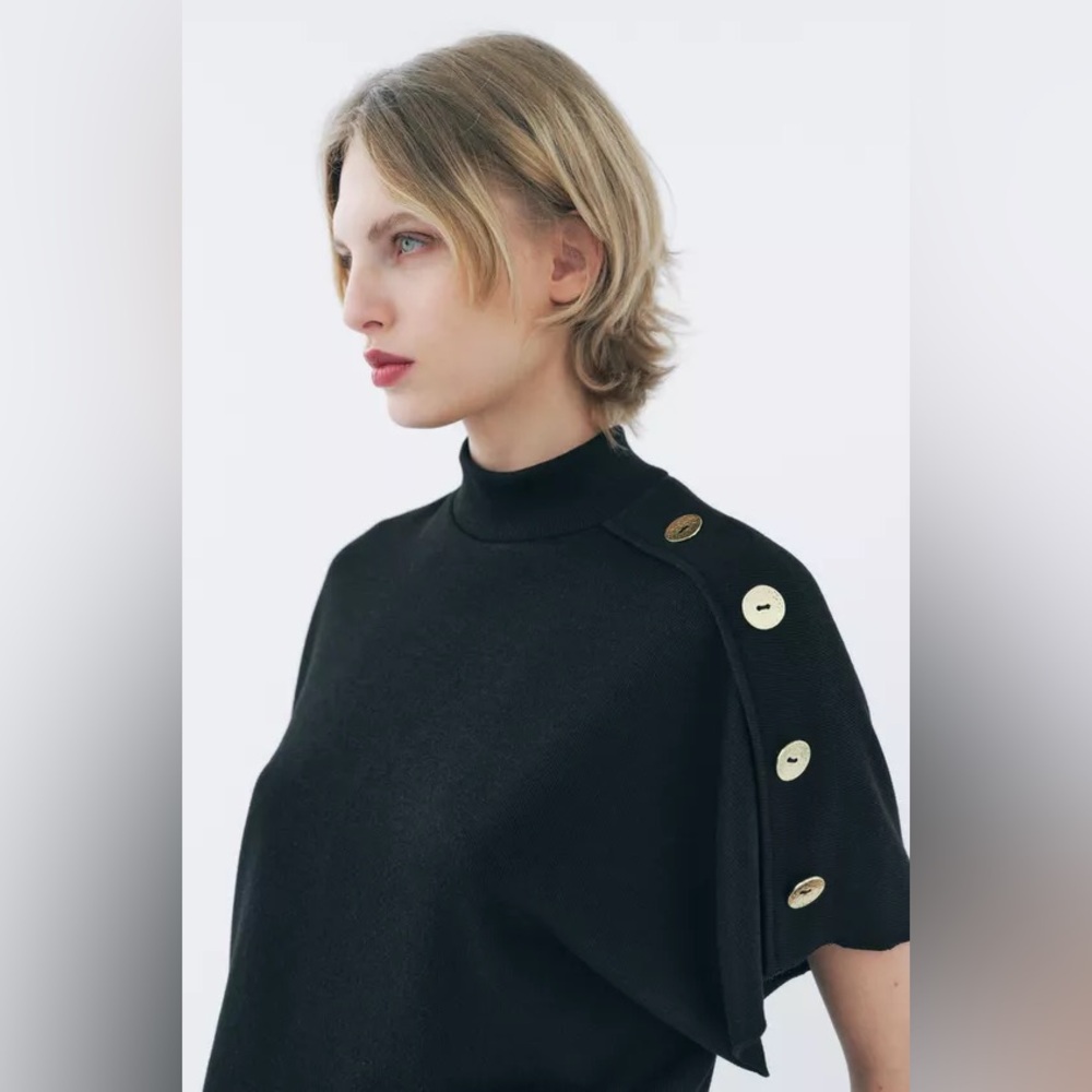Zara Women's Black Sweater with Gold Button Accents